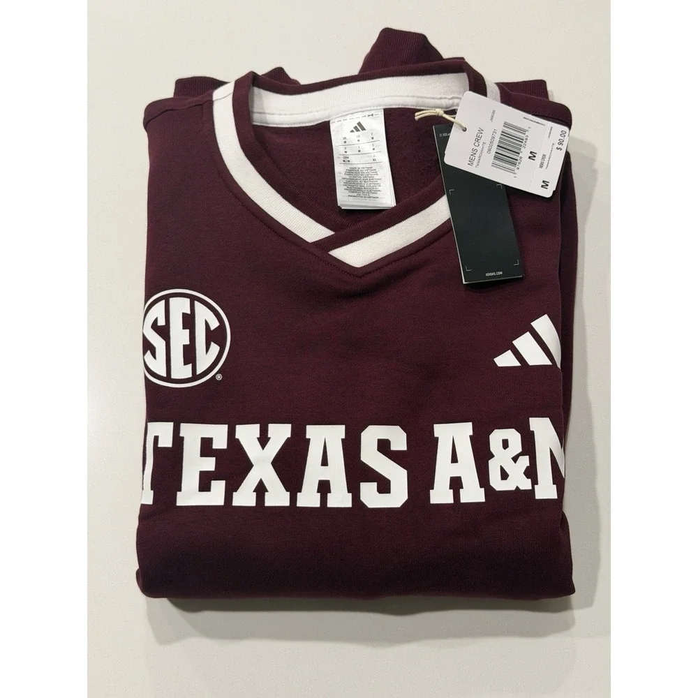 adidas Texas A&M Aggies 3-Stripes Fleece Maroon Sweatshirt JM9099 Men's Medium